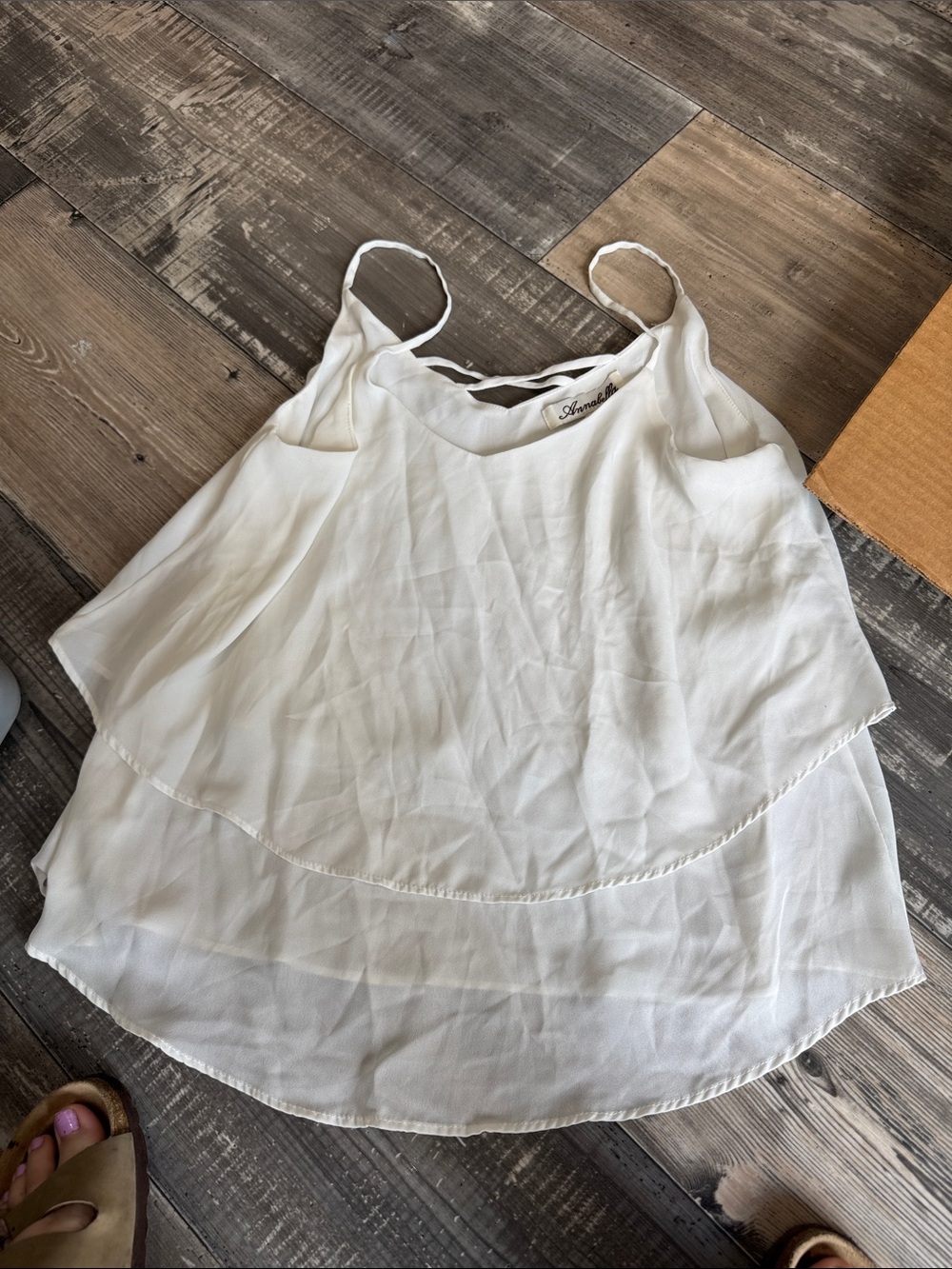 Annabella Cream Layered Chiffon Spaghetti Strap Tank
